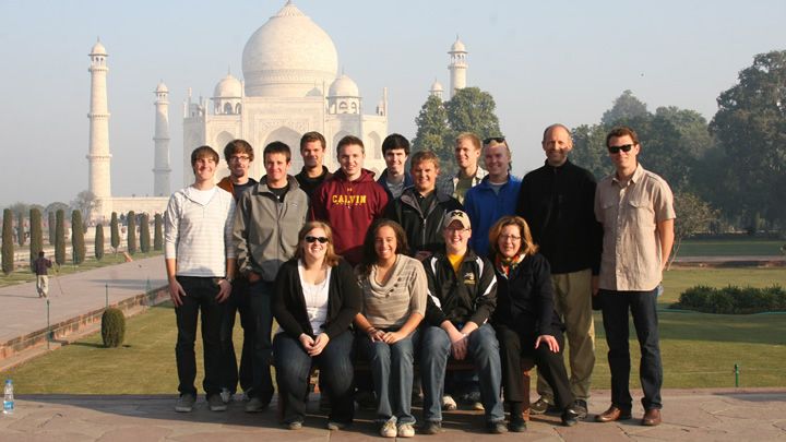 students on interim trip in front of the Taj Mahal