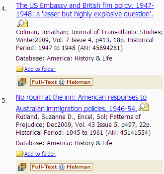 Screenshot of articles in a search result.